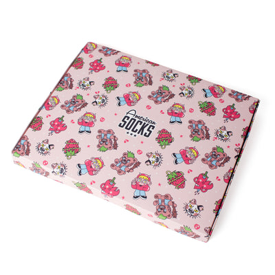 Pink giftbox with cute punk characters by american socks
