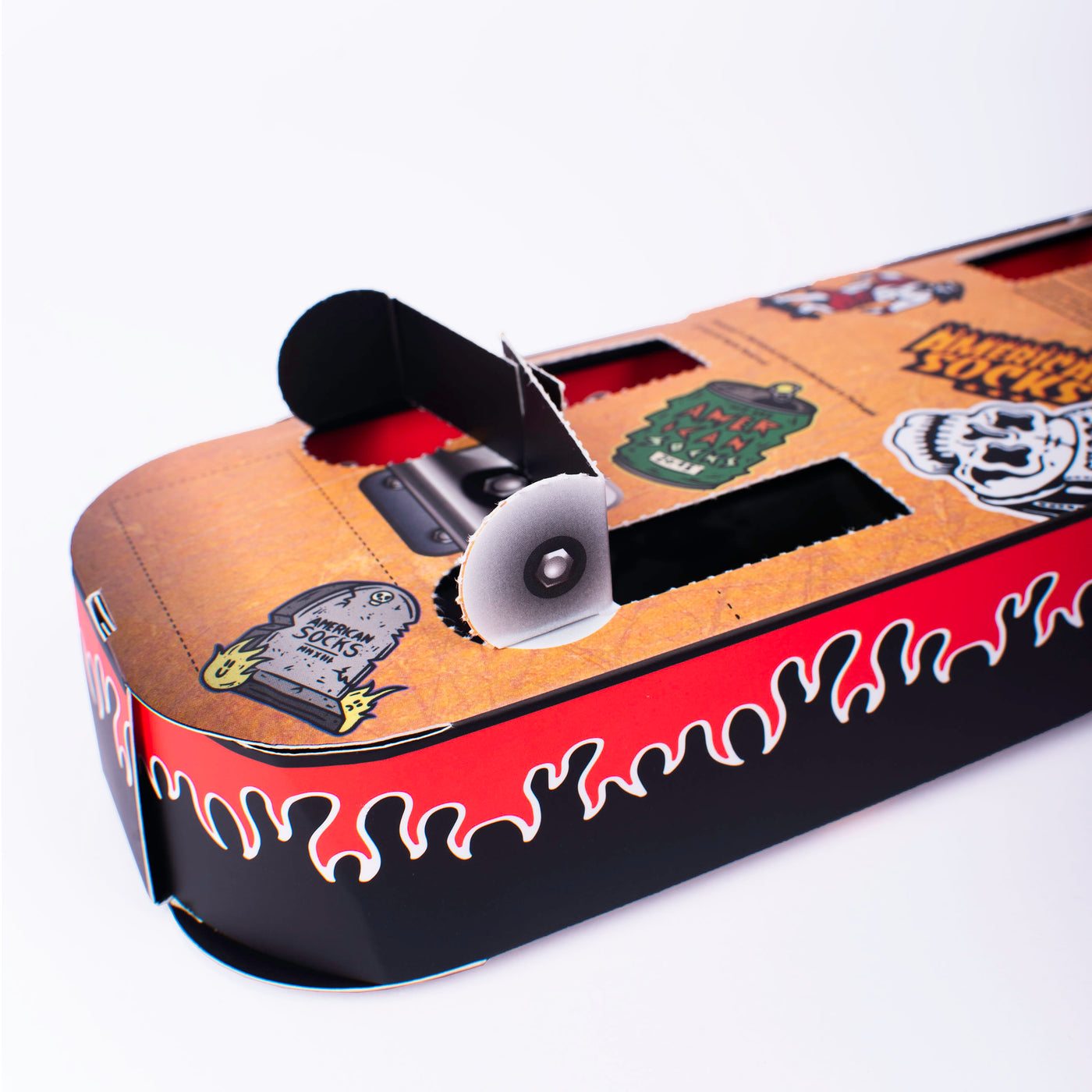Cool transformable gift box folded into skateboard shape with wheels american socks
