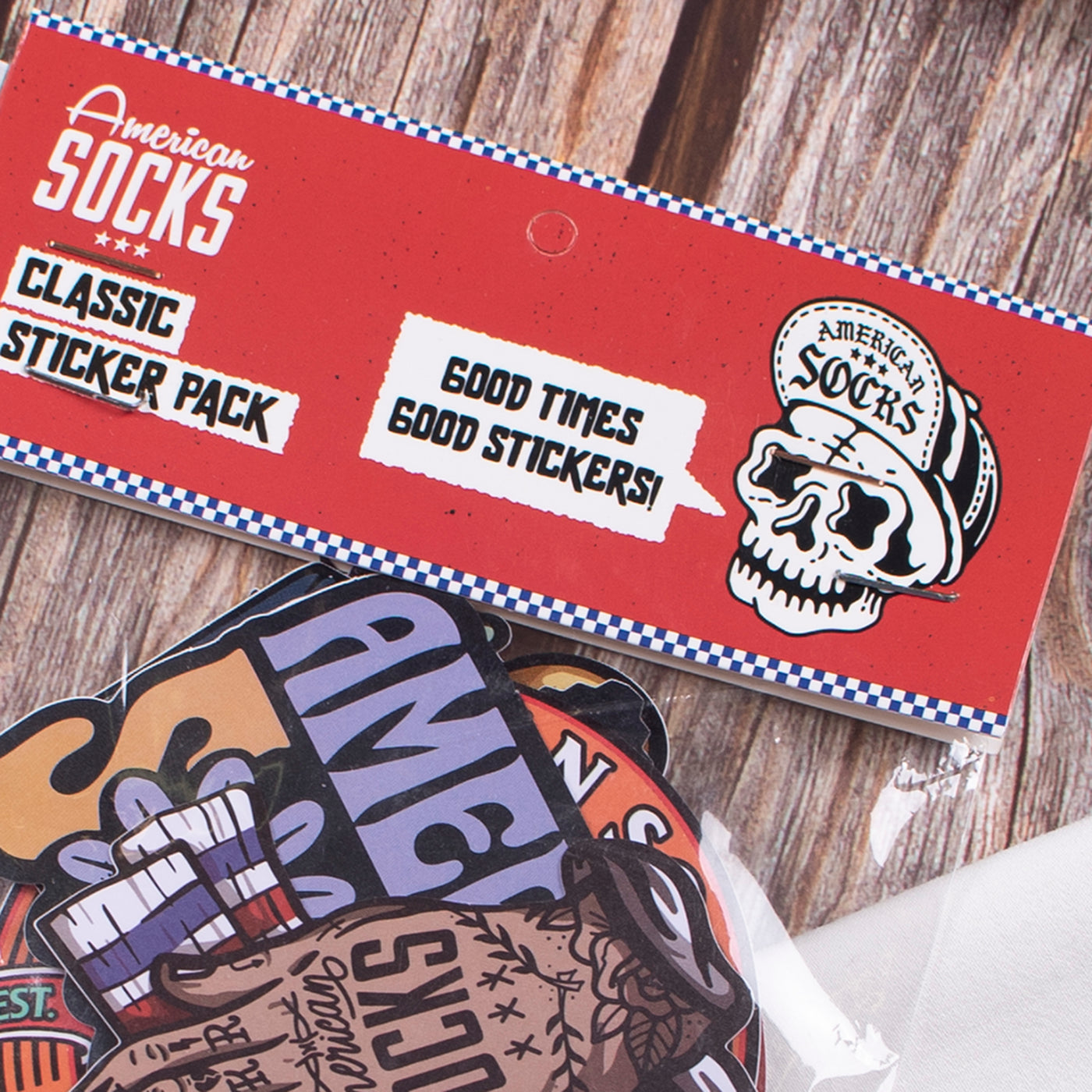 Close up of cool alternative sticker pack american socks